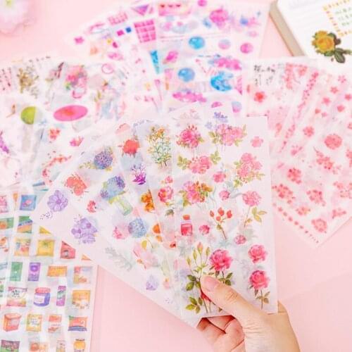6Sheets Cartoons Flower Food Japanese Washi Diary Stickers Material Diy Photo Album Decoration Stationery
