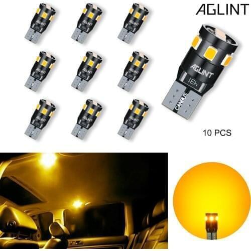 AGLINT 10PCS T10 W5W 168 194 2825 CANBUS 9SMD Interior Atmosphere LED Bulbs Used For Dome Lights Yellow12 V