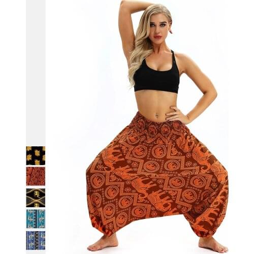 Summer Women Yoga Pant Printing Loose Wide Leg Crotch Pant Bloomers Baggy Running Jogger Fitness Workout Casual Pant Sweatpant