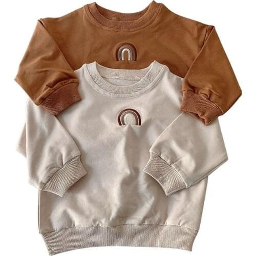 Childrens Clothing for Girls Boys Rainbow Embroidery Sweatshirt O-Neck Classic Sweatshirts Fashion Spring Autumn Kids Clothes