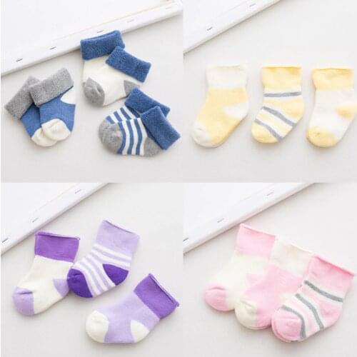 3Pair/lot cotton thick baby socks children 0-3 years old baby foot sock