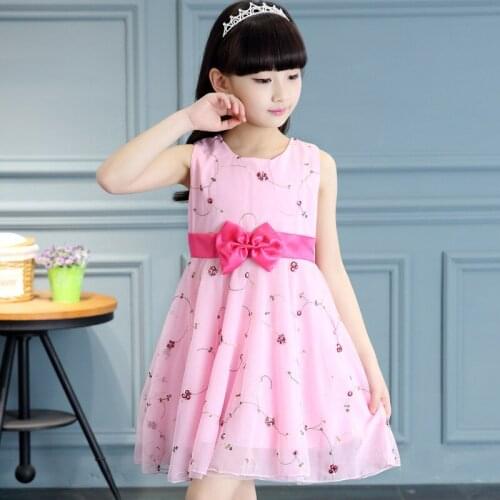 Childrens Dress Girl Short-sleeved Dress 2018 New Middle-old Girl Dress Embroidered Princess 4-12 Years Old 3 Colors