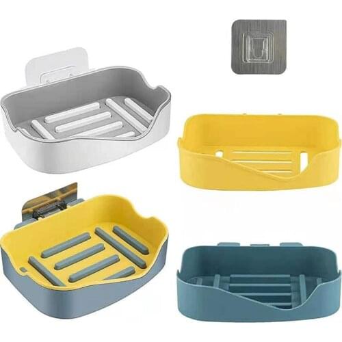 Double Soap Dish Wall-Mounted Soap Dish Free Perforated Soap Dish Kitchen Storage Rack Shower Bathroom Soap Dish