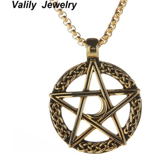 EdgLifU Mens Knot Inverted Pentagram Necklace Star Moon Circle Punk Pendant Necklace Stainless Steel Necklace for Men Christmas