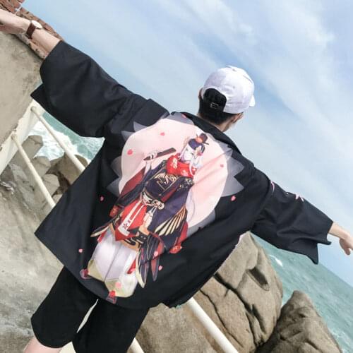 Geskeey New Peculia Comic Kimono Japanese Clothes Yukata Samurai Costume Haori Obi Beach Mens Кимоно Cardigan Japan Streetwear