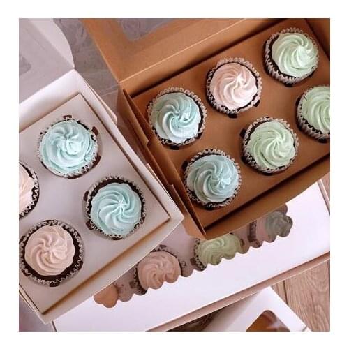Grandes envases para muffins marrones 6 cajas para cupcakes 8, Papel Kraft regalo pastel caja con ventana de PVC, 4 cajas para e
