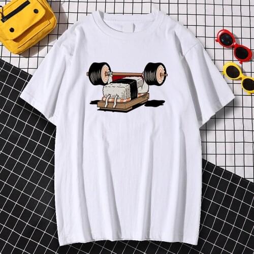 Cotton Sport Sushi Funny Anime Printed T Shirt Harajuku O-Neck Clothes Casual Soft Male Oversize Men T Shirts