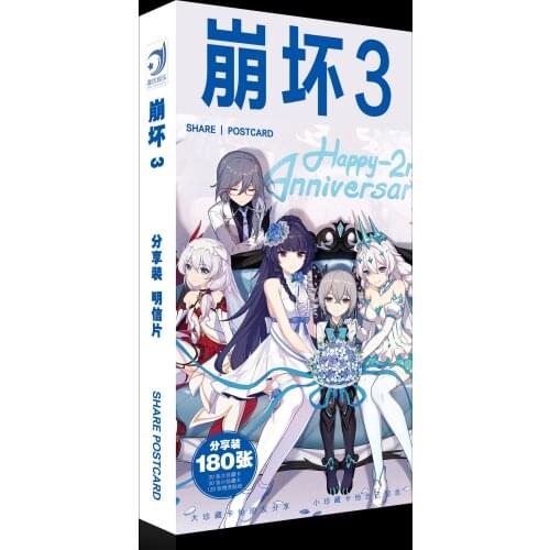 Game Honkai Impact 3 MmiHoYo Raiden Mei Kiana Kaslana Fanart Cartoon Postcard Post Cards Sticker Artbook Cosplay Props Book Set