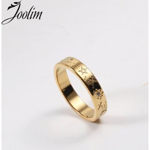 Joolim High End 18K Gold PVD Carved Stars Moon The Universe Rings for Women Stainless Steel Jewelry Wholesale