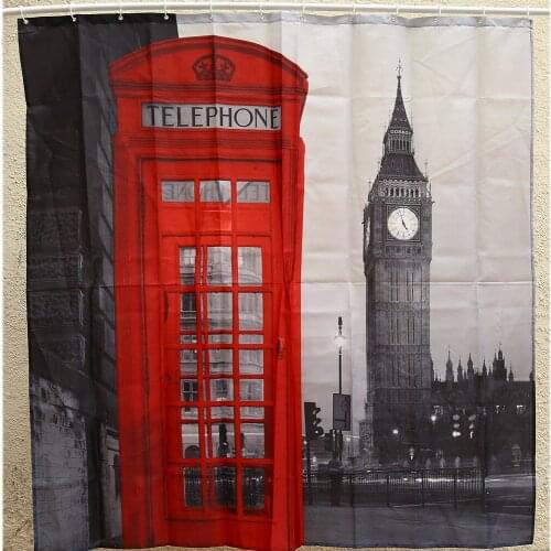 Creative London Big Ben Pattern Shower Curtain Polyester Waterproof Bath Decorith 12 Plastic Hooks Home Bathroom Curtains