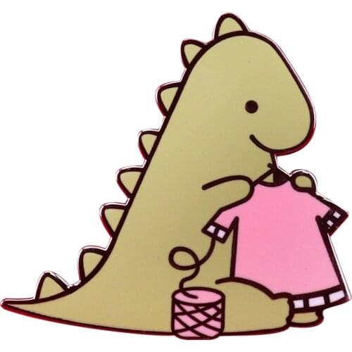 Tiny Dinosaur Knitting enamel Pin yarn crochet brooch cute animal pin kids gift