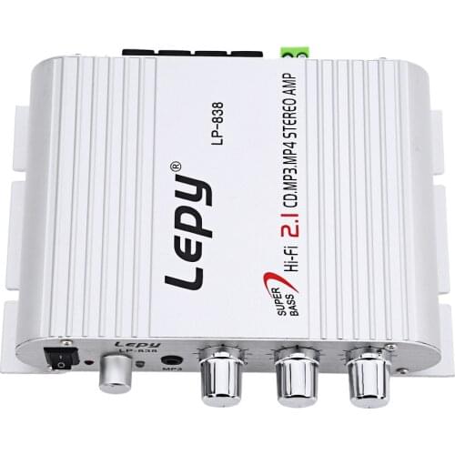 LP-838 Car 12V Mini Power Amplifier Home 2.1 Channel Small Power Amplifier with Subwoofer Adjustment