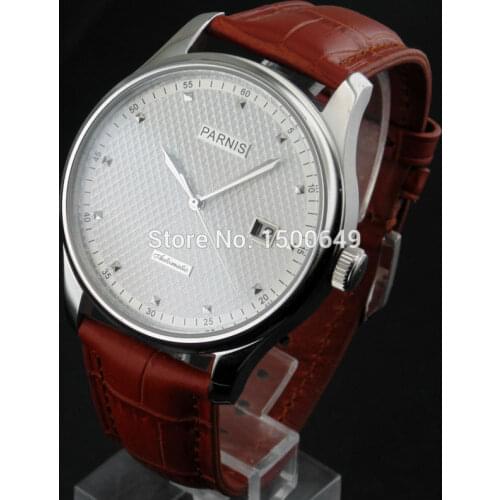 43mm Parnis White dial Stainless steel case ST2551 Automatic Date Day men Watch 1912