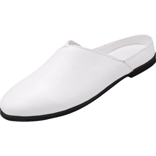 2021 Loafers for Men Casual Mules Spring Summer Black White Outdoor Home Keep Toe Slides PU Leather Non-Slip Lazy Slippers Shoes