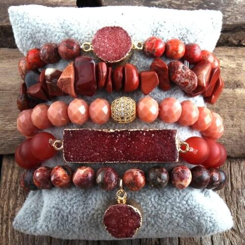RH Fashion Boho Jewelry Natural Stone & Druzy Charm Bracelet & Bangle 5pc Bracelets Sets For Women Jewelryes Gift DropShip