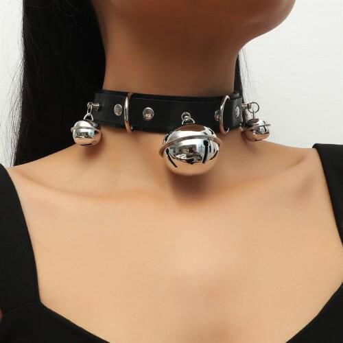 European Style Bondage Chokers Necklaces Gothic Black Goth Punk Sexy PU Leather Collar Chocker Bell Necklace Choker Necklace