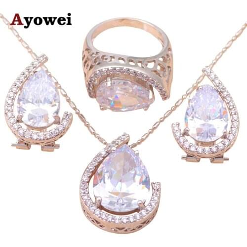 Brand Silver tone Zirconia Crystal Health Nickel & Lead free Earring Necklace Ring size #7.5 #8.5 #9.5 Jewelry Set JS302A