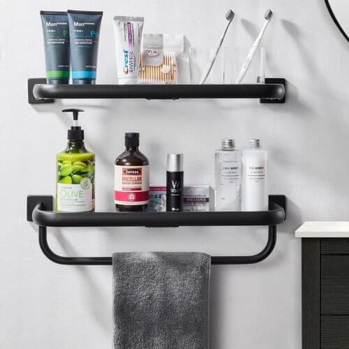 30-50cm Bathroom Shelf 304 Stainless Steel Bath Shower Rack Glass Shower Shelf With Towel Bar Bolt Inserting Type Bath Hardware