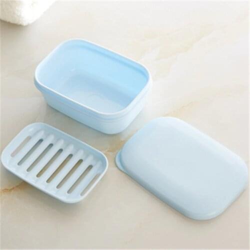 Portable Rectangle Soap Box With Drain Low & Lid Stylish Soap Dish For Travel School Soap Tray