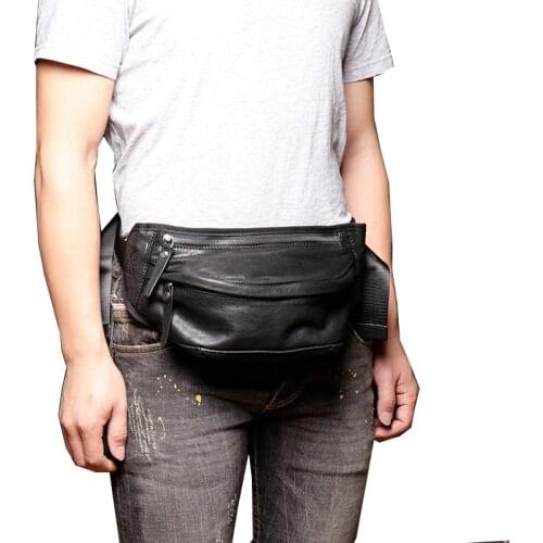 Male Genuine Leather Waist Pack Men Waist Bag Fanny Pack Belt Bag Men Real Cow Leather Shoulder Bags For Phone Pouch Bolso Brown