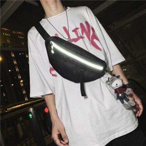 Unisex Waist Bag Street Style Fanny Pack Reflective Stripe Chest Bags Casual Phone Pouch Crossbody Pack Men Hip Banana Bag