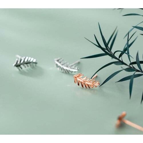 Real 925 Sterling Silver Leaves Stud Earrings For Fashion Women Minimalist Fine Jewelry Hiphop Plant Accessories Gift