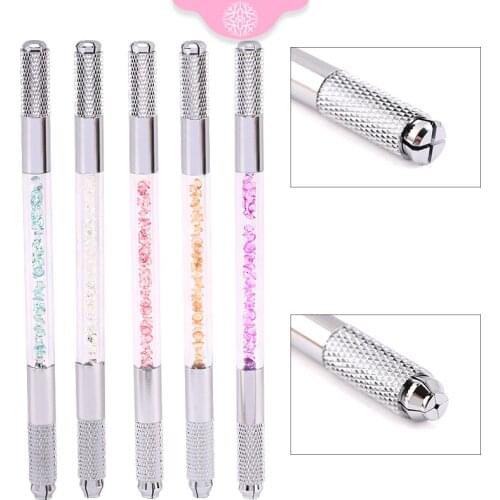 Manual Double Head Crystal Tattoo Pen Microblading Permanent Makeup Embroider Eyebrow Lip Tool 2 Usage For Flat or Round Needles