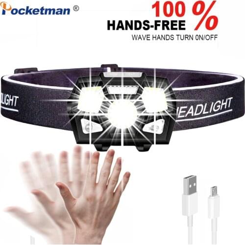 7000 Lumen Most Powerful LED Headlamp Motion Sensor Ultra Hard Hat Head Lamp USB Rechargeable Waterproof Flashlight Headlight