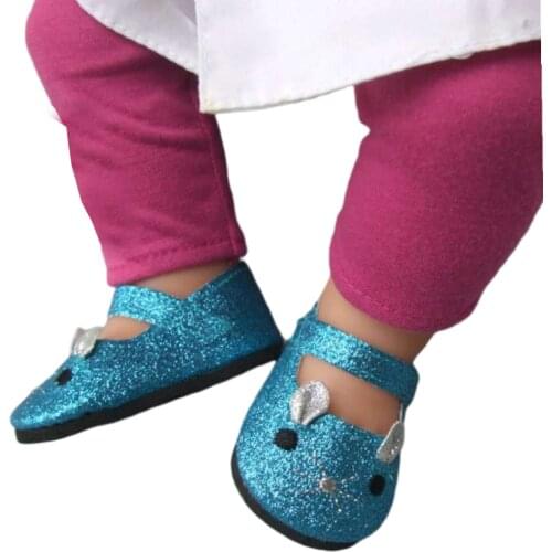 18" 45CM girl Gliter Pink Blue Color 7cm Cute Animal Mouse Doll Shoes for 43CM Reborn Baby Doll Shoes