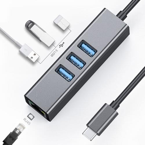 USB C Ethernet with 3 Port USB HUB 3.0 RJ45 Lan Network Card USB to Ethernet Adapter for Mac iOS Android PC RTL8153 USB 3.0 HUB