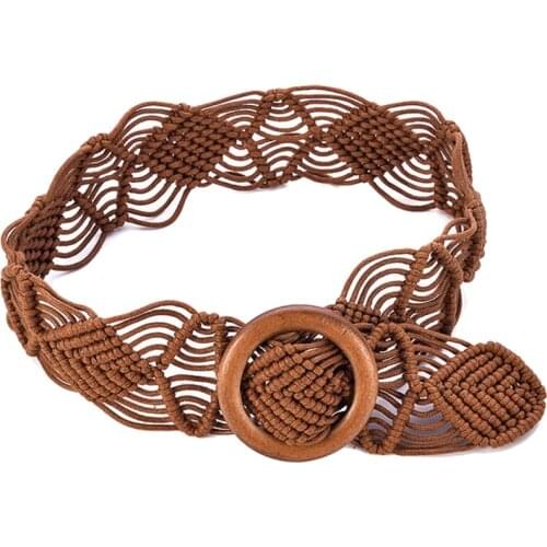 Vintage Bohemian Style Belts For Women Knitted Wide For Decoration Dress Belts(Brown)