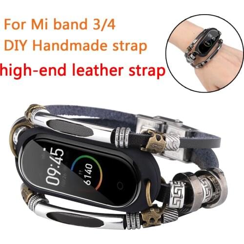 Handmade vintage bracelet for Xiaomi Mi band 4,strap for Mi band3 replacement strap, gift for friend high-end leather men strap
