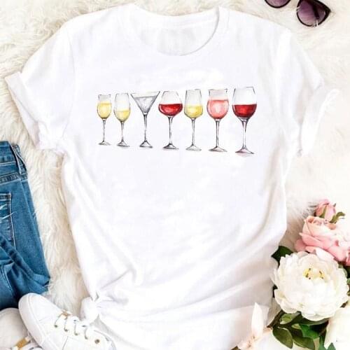 Women Summer Wine Happy Time Cute Cartoon Watercolor Clothes Tshirts Cartoon Fashion Stylish T Top Lady Print Sweet Tee T-Shirt