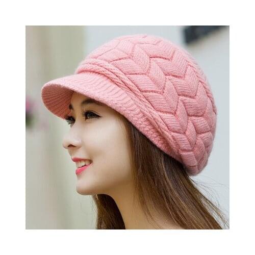 Womens Rabbit Hair Knitted Hat Cap Beret Cotton Thicken Warm Visor Octagonal Hats Painters Hat Female Hats