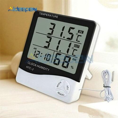LCD Electronic Digital Temperature Humidity Meter Indoor Outdoor Thermometer Hygrometer Weather Station Clock HTC-1 HTC-2
