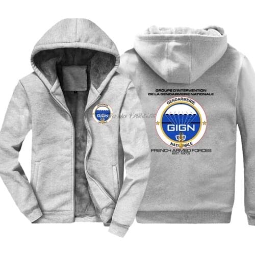 Winter Fashion Men Thicken Sweatshirt Gign Elite Police Special Force French Counter Terrorism Black Hoodies Hip Hop Jacket Tops
