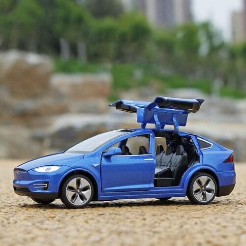 1/32 Alloy Tesla Model X90 Die Cast Toy Car Simulation Sound Light Pull Back Toys Vehicle For Collection Gifts