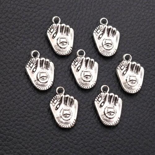 12pcs/lot Silver Plated Baseball Gloves Charm Metal Pendants DIY Necklaces Bracelets Jewelry Handicraft Accessories 21*14mm P191