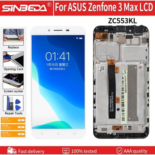 5.5" Original LCD+Frame For ASUS Zenfone 3 Max ZC553KL X00DD LCD Display Touch Screen Digitizer Replacement 100% Test Free Tools