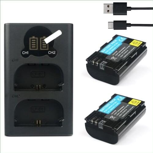 7.4V 1800mAh LP-E6 LP-E6N Battery + Dual USB Charger for Canon EOS 5DS 5D Mark II III IV XC10 XC15 7D Mark II