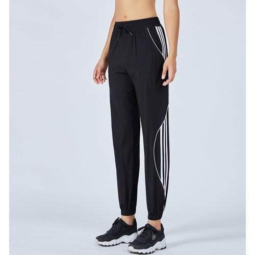 Leisure Sports Fitness Jogger Trousers Women Drawstring Elastic Waist Gym Pants Side Striped Loose Running Training Sweatpants