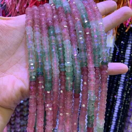 5x7-8mm Natural Cherry Quartz Beads Rondelle Green Pink Faceted DIY Loose Beads For Jewelry Making Beads Bracelet Women Men Gift