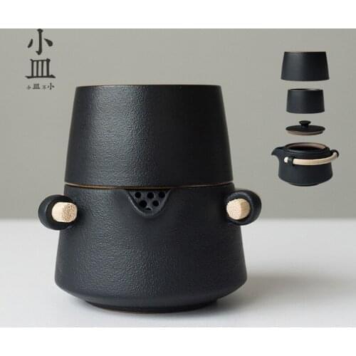 Small pottery tea set travel tea set lazy person Japanese express cup one pot two cups of home office tea
