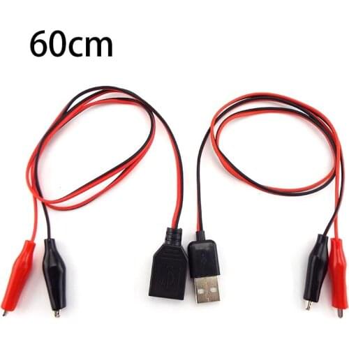 Alligator Test Clips Clamp to USB Male Female Connector Cable Crocodile Electrical Clip Power Supply Extension Wire Adapter 60cm