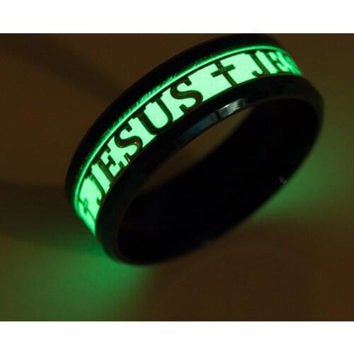 Trendy JESUS Luminous Ring Letter Stainless Steel Male Ring 4 Colors Glow in the Dark Wedding Rings for Women bague femme