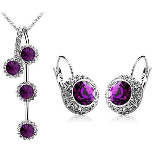 Wedding Crystal New Fashion Sets Moon River Crystal Pendant Necklace + Earring Brincos Jewelrynoble ladys