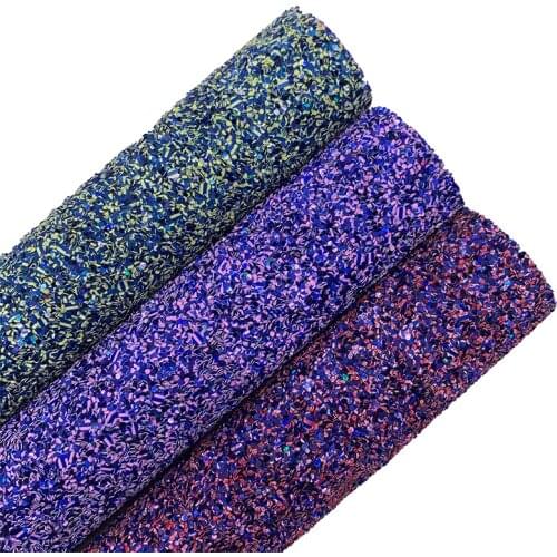Purple Blue Green Mixed Chunky Glitter Vinyl Fabric Sheet Twill Backing Synthetic Leather Faux Vinil Sheets for DIY A4 SIZE T586