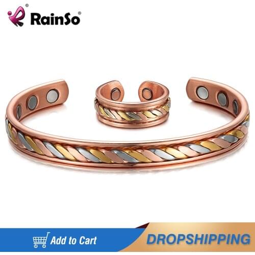 Rainso Women Healthy Copper Magnetic Bracelet Healthy Power Therapy Magnets Bangles Jewelry Sets For Lovers Gift