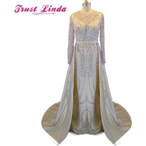 Fashion Crystal Beading Long Sleeves Prom Gown Elegant Detachable Mother Dresses