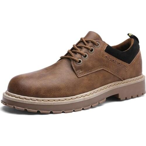 2021 Men Casual Martins Leather Shoes Work Safety Shoes Winter Waterproof Ankle Botas Genuine Leather Oxfords D2A28